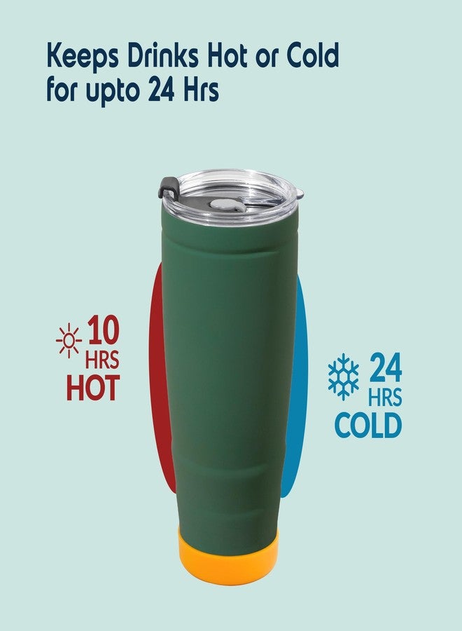 Headway by rabitat REO Insulated Stainless Steel Tumbler 500 ml | Double Wall Vacuum Travel Mug | Hot & Cold | Flip-Open Straw Sipper | Leak Proof Flask for Office, Gym, Travel | Meridian Green - Image 4